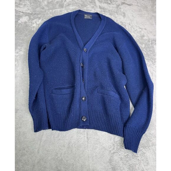 Vintage 80s JCPenny Acrylic Cardigan Sweater Men's Size Large Blue - Picture 1 of 12